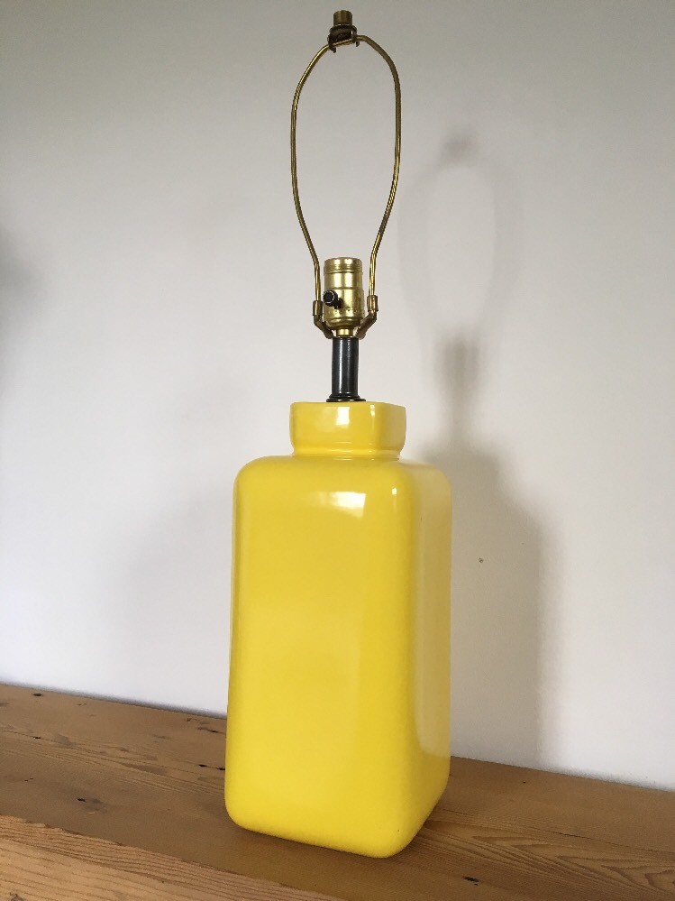 Yellow Ceramic Vintage Square Table Lamp Mid Century Mod Lotte Style