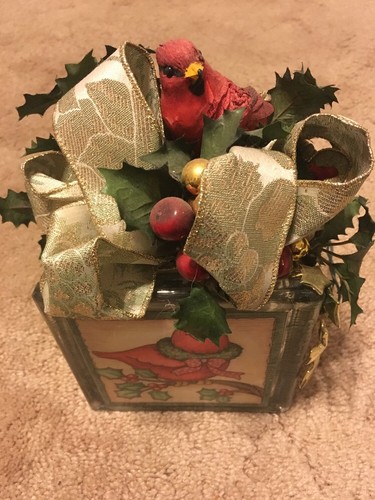 Holiday Cardinal Christmas Glass Block Lamp Gift Festive Cute Homemade