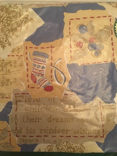 Trim A Home Christmas Vinyl Tablecover 60” Round Flannel-Backed