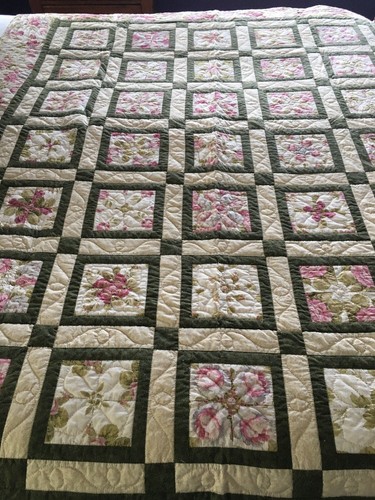 Mennonite Amish Handmade 4 Patch Quilt Dusty Rose Olive Kindron Ohio Twin 68 X86