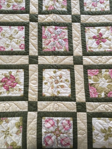 Mennonite Amish Handmade 4 Patch Quilt Dusty Rose Olive Kindron Ohio Twin 68 X86