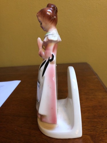 Dinner Prayer Napkin Holder Lady in Pink Dress Vintage Enesco Japan 6 1/2