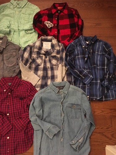 10 Piece Boys Flannel Button Up Lot EUC Size 4T 4 Chaps Oshkosh Sonoma