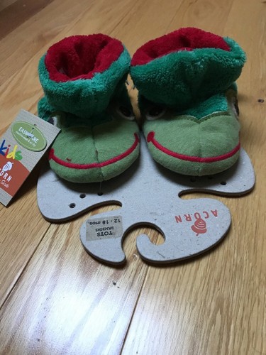New W/Tags Toddlers Acorn Soft Green Frog Bootie Slippers 12-18 Months