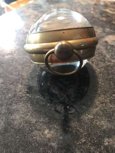 1970's RARE MIYOTA DESK CLOCK/ PAPERWEIGHT CLOCK BRASS GLOBE COMPASS GLASS BALL