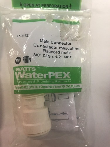 3- Male Connector 3/8 CTS X 1/2 MPT ADAPTER Watts Push It Fittings P-412
