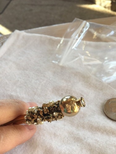 Vintage Ornate Raised Metal Faux Pearls Mechanical Lead Pencil Gold Tone