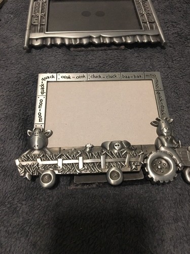 Four Silver Pewter Baby Boy Tractor Farm Dozer Picture Frames Baby 4 X 6 Photo