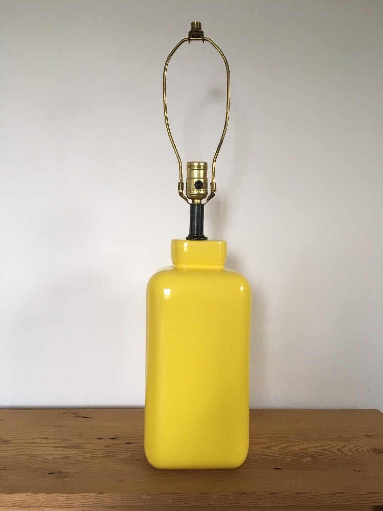 Yellow Ceramic Vintage Square Table Lamp Mid Century Mod Lotte Style