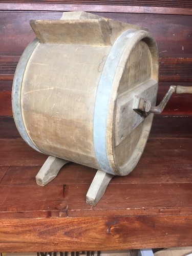 Vintage Wooden Barrel Butter Churn. White Cedar, No.1,3 Gal. Original Lid/Cork.