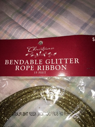 15 Ft Gold Bendable Glitter Rope Ribbon Christmas Decoration Crafts, Deco