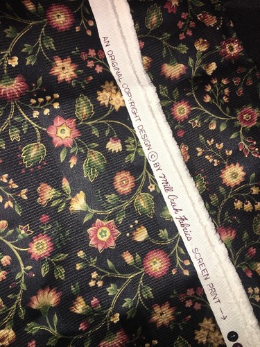 MILL CREEK FABRICS Screen Print EMBOSSED FLORAL BLACK 2+ YARDS 54