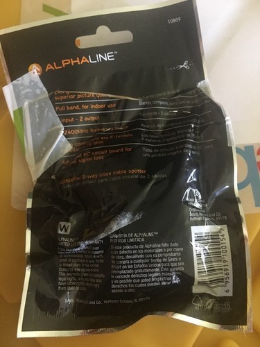 ALPHALINE 10869 2-Way Coax Cable Splitter 24k Plated Connectors, Free U.S ship!