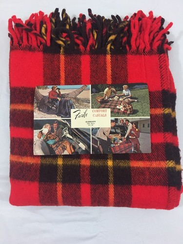 FARIBO Cabin Stadium Blanket Throw USA Fringe Plaid Vtg Cabin