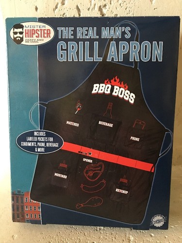 BBQ BOSS APRON GRILL MEN'S APRON W BOTTLE OPENER PARTY COOKOUT A
