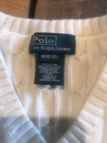 Ralph Lauren Polo Boys Size M 10-12 Sweater Vest White With Navy Polo