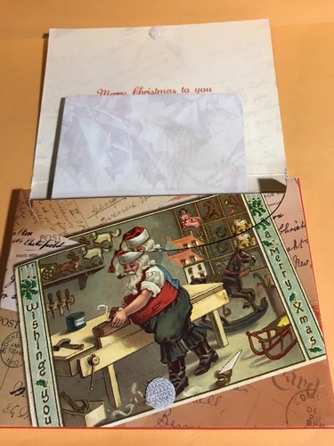 Santa Working Woodshop, Toy Making Unused Christmas Cards 12 Cards & Envs