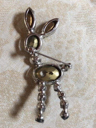 Vintage Silver Tone Christmas Reindeer Deer Pin Brooch Antique Darker Stones