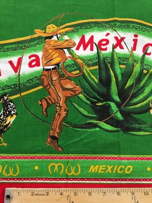 VTG Mexican Cowboy Vaquero MEXICO Novelty Border Print Fabric 3yd x 58