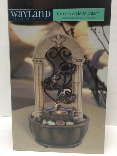 Wayland Square Tuscan Style 3 Tiered Rustic Bowl Style Fountain Tabletop Lighted