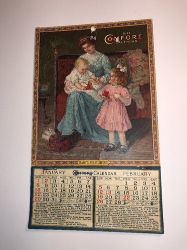 Comfort Shoes 1911 Calendar Sign Mother & Child Nice Litho