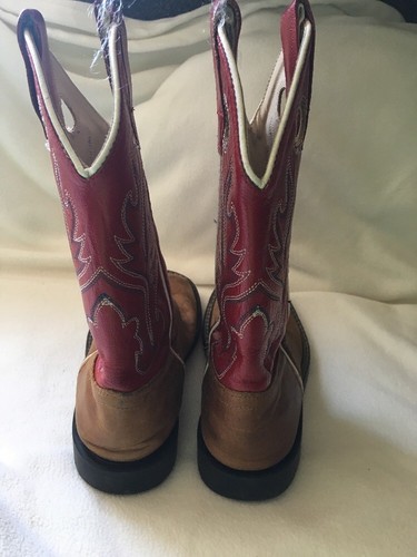 Kids Old West Cowboy Boots Size 13.5 Brown W/red Tops