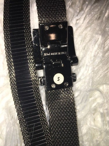 Joan & David Pewter w/ black insert Metal Mesh Belt, Small