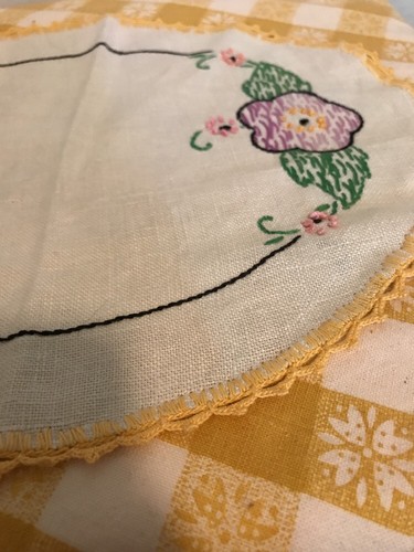 Vintage Handmade Needlepoint Doily With Floral Detail