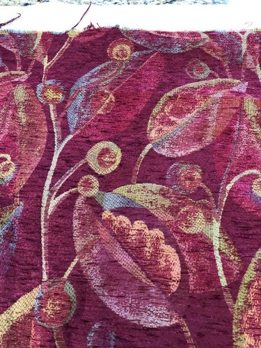 New Heavy Upholstery Fabric. Leaf Pattern. Red/Green. 2 1/4 Yards X 54“