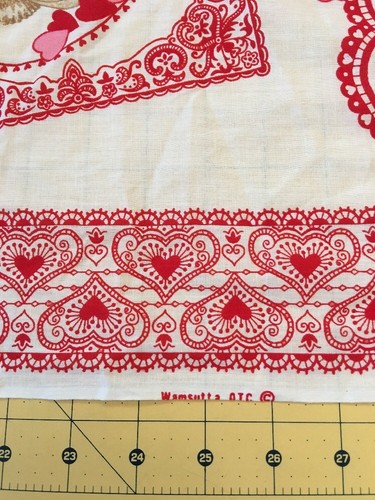 Valentine Fabric VINTAGE HEART Applique  Hankie Cupid Panel Wamsutta