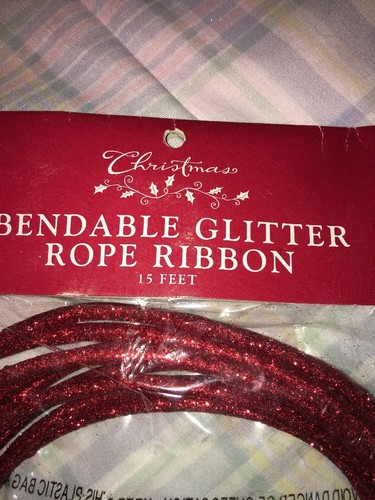 15 Ft Red Bendable Glitter Rope Ribbon Christmas Decoration Crafts Valentine day