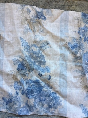 Ralph  Lauren Scrap Linen Fabric Blue White Striped Floral Craft Cloth Flawed
