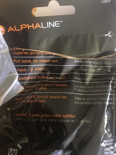 ALPHALINE 10869 2-Way Coax Cable Splitter 24k Plated Connectors, Free U.S ship!