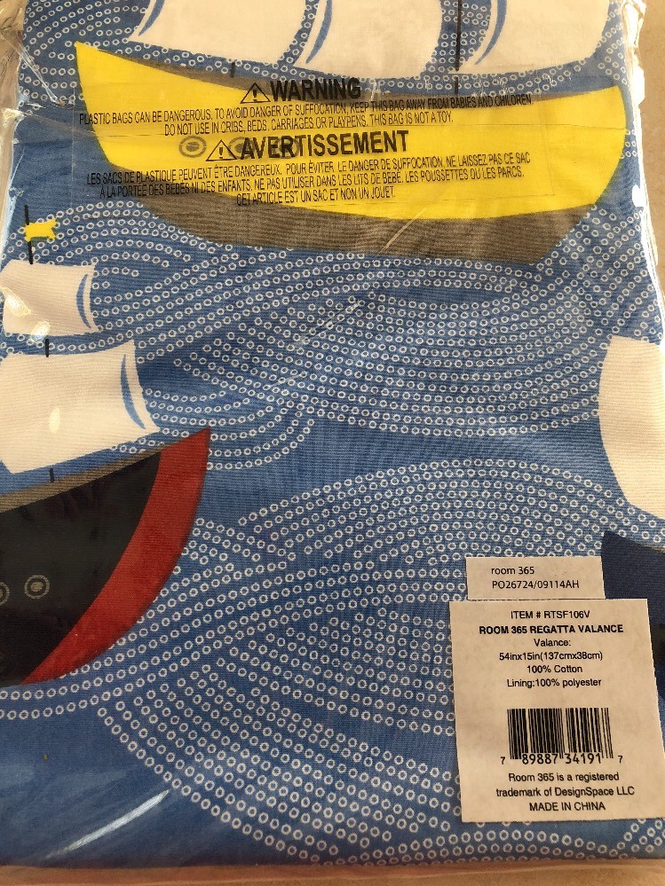 Kids Room 365 Regatta Window Valance 54x15 red blue yellow sailboats New