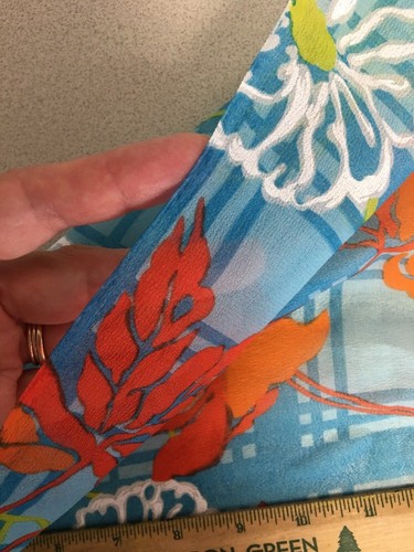 3 yd VTG Semi Sheer Fabric Multicolor flowers Blue Plaid White Daisy Orange Leaf