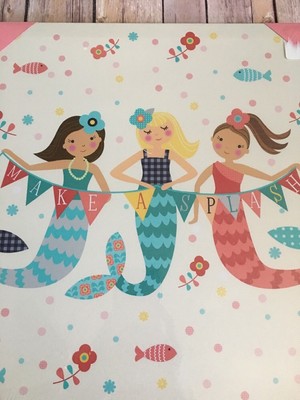 Mermaids Canvas Wall Hanging Picture  Little Girls Room Decor 14quot