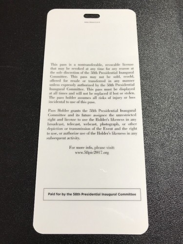 Donald Trump Presidential Inauguration Cabinet Dinner Press Pool Credential Pass