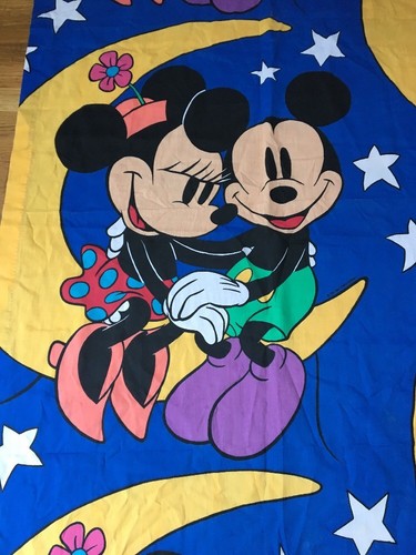 2 Rare Vintage Walt Disney Company Curtain Panels Fabric Mickey Minnie on Moon