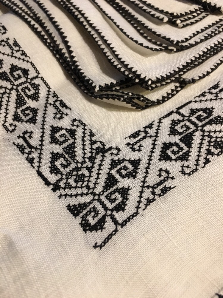 Eastern European Table Cover 8 Dinner Napkins  Black Cross Stitched Crocheted*