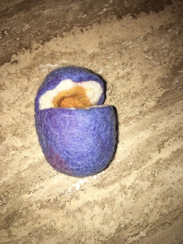 HANDMADE NEEDLE FELTED Blue EGG IT OPENS UP YOLK INSIDE