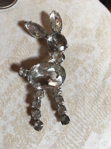 Vintage Silver Tone Christmas Reindeer Deer Pin Brooch Antique Darker Stones