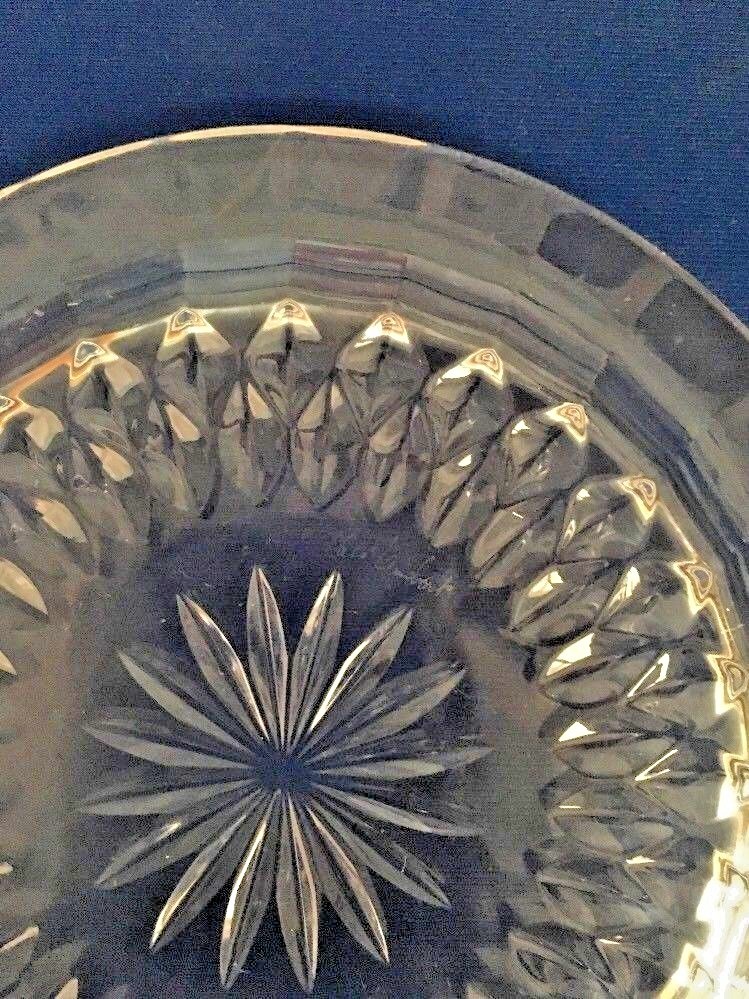 Vintage Clear Crystal small Round Flower Design Plate