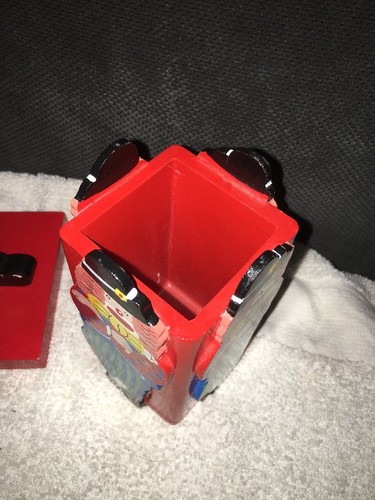 2 Clown Circus Wood Book-ends + Matching Pencil Holder Red Colorful Cute!!