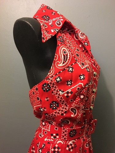 Vtg 50s 60s Ladies Pinup Halter Dress Rockabilly VLV Womens Handkerchief Bandana