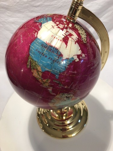 16” Tall Red & Gemstone Table Top Gem Jewel Gemstone World Map Globe 9” Globe