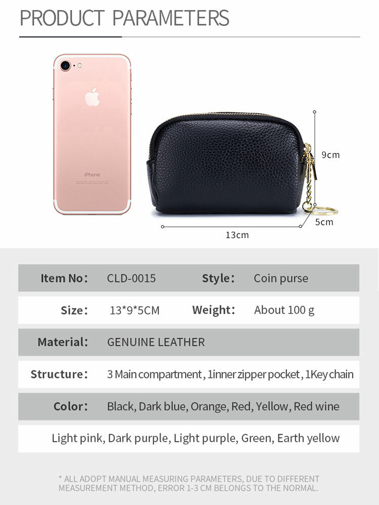 Womens Small Change Purse Coin Wallet Leather Zipper Card Holder Clutch Keychain