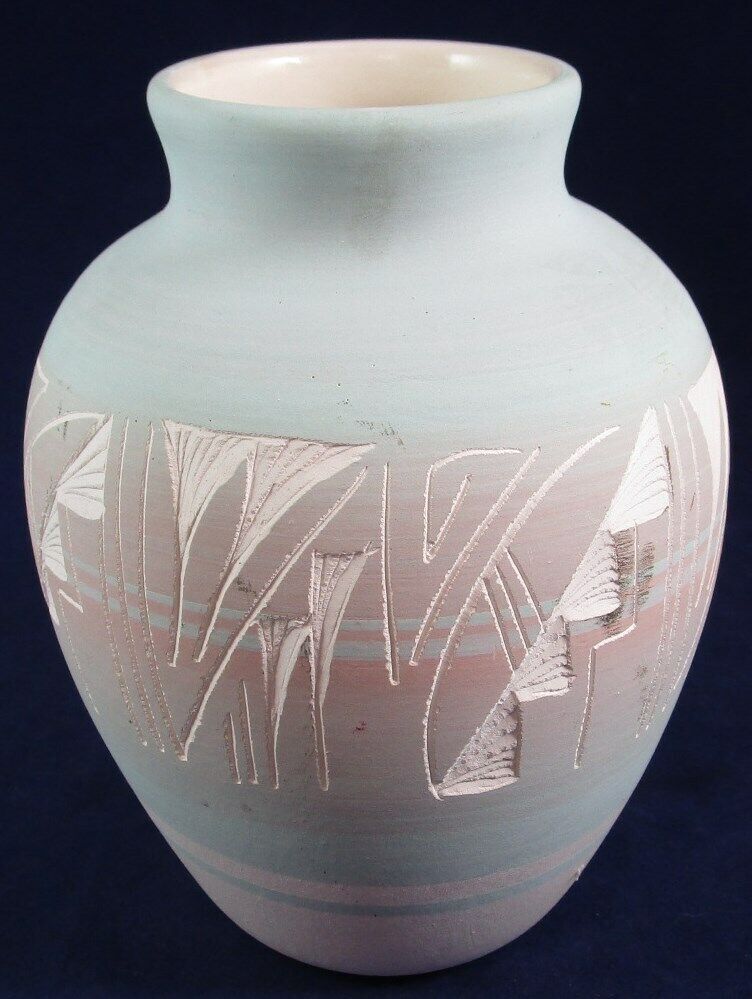 Vintage Mesa Verde Etched Pastel Pottery Vase Signed Native Am...