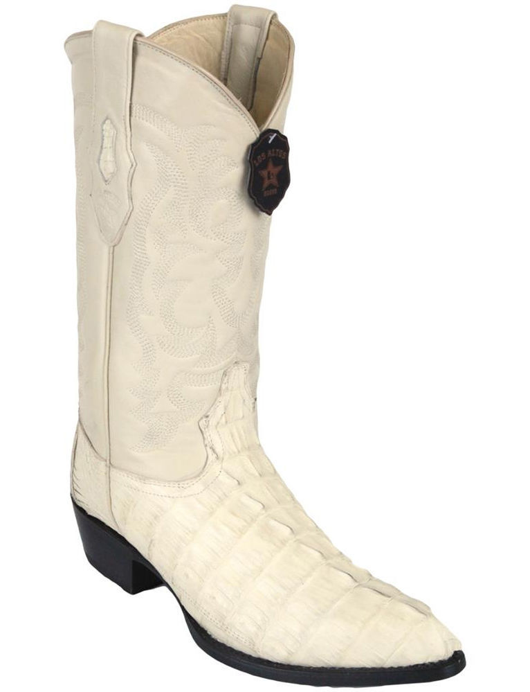 Pre-owned Los Altos Boots Los Altos Men Winter White Genuine Crocodile Caiman Tail Cowboy J-toe Boot (ee)