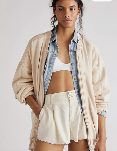 

Бомбер Free People Robby с потертостями и напуском в рубчик кремового цвета  NWD, Washed army