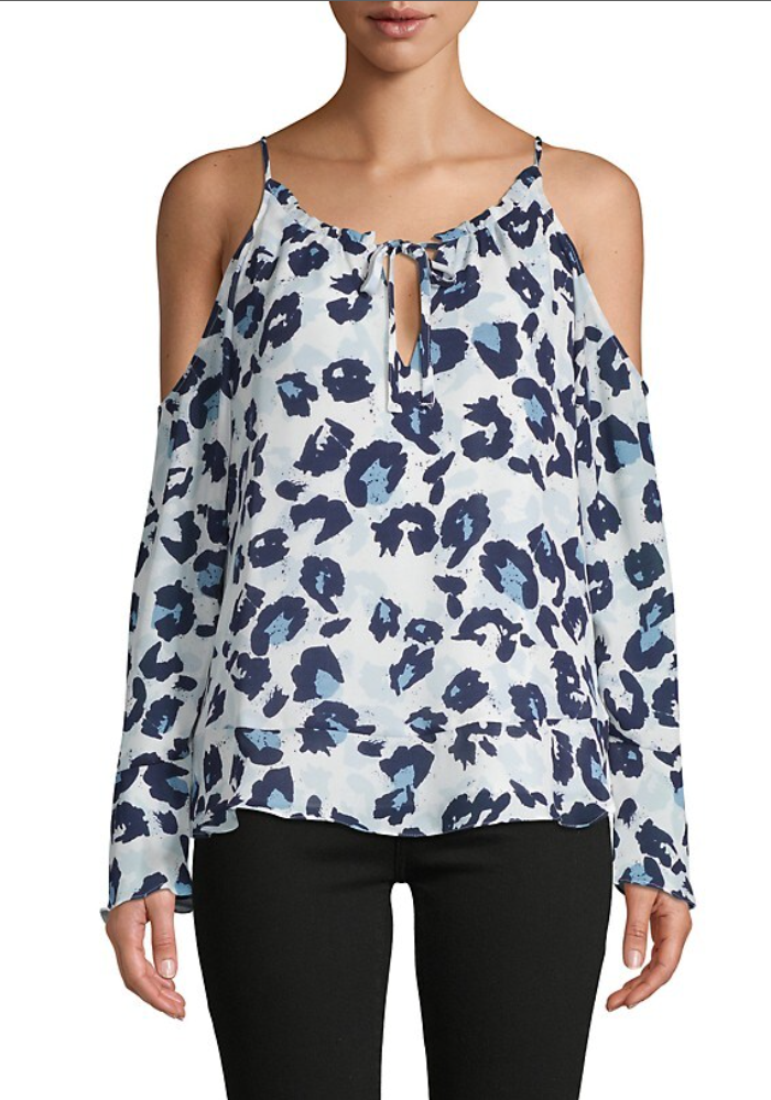 $278 NWT PARKER SzXS LEOPARD-PRINT COLD SHOULDER LONG SLEEVE